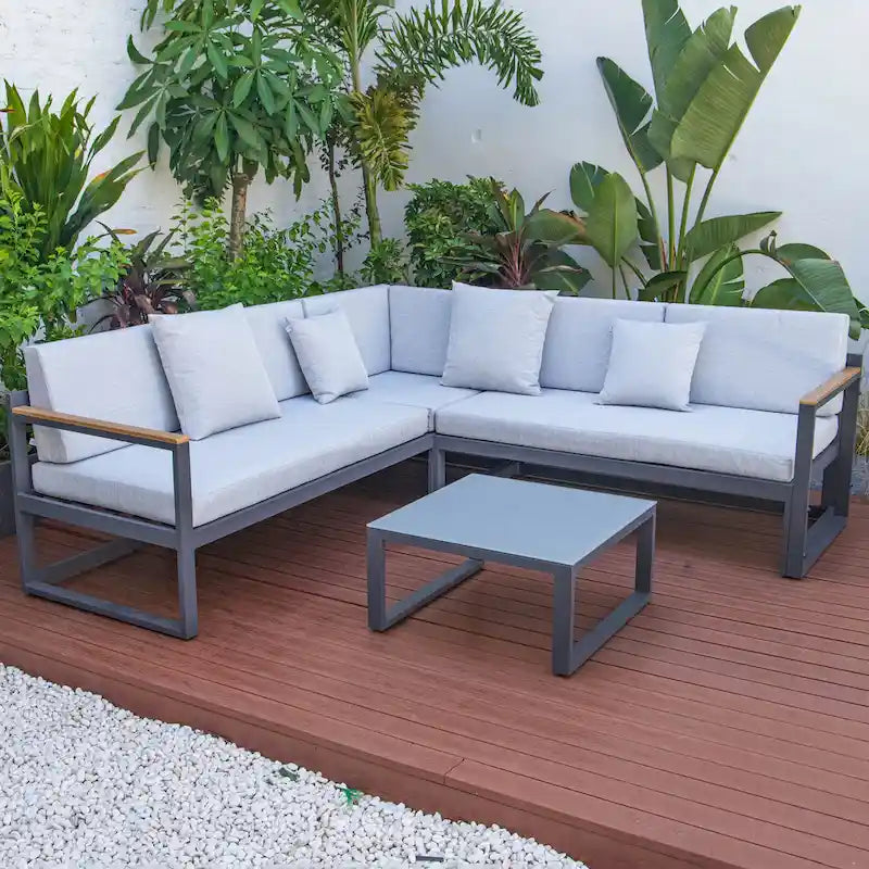 Ensemble sectionnel d'extérieur 3 pièces Chelsea en aluminium avec cadre noir pour patio, véranda et jardin