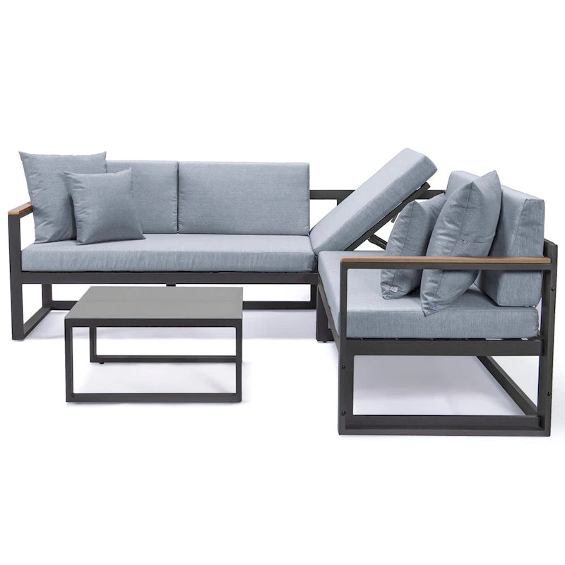 Ensemble sectionnel d'extérieur 3 pièces Chelsea en aluminium avec cadre noir pour patio, véranda et jardin