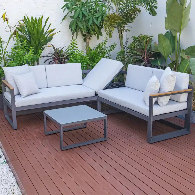 Ensemble sectionnel d'extérieur 3 pièces Chelsea en aluminium avec cadre noir pour patio, véranda et jardin