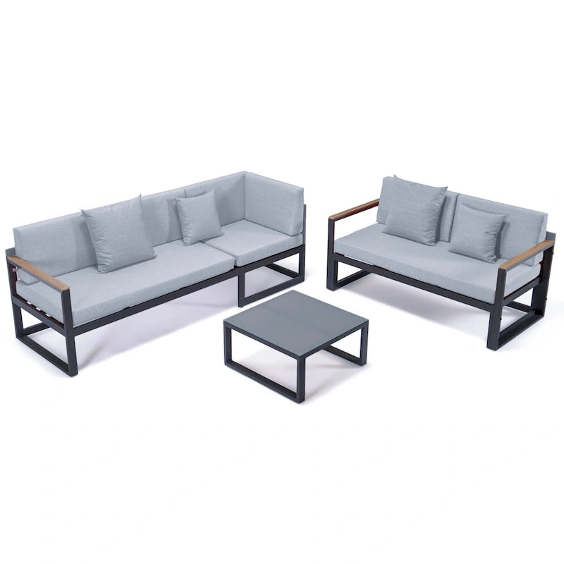 Ensemble sectionnel d'extérieur 3 pièces Chelsea en aluminium avec cadre noir pour patio, véranda et jardin