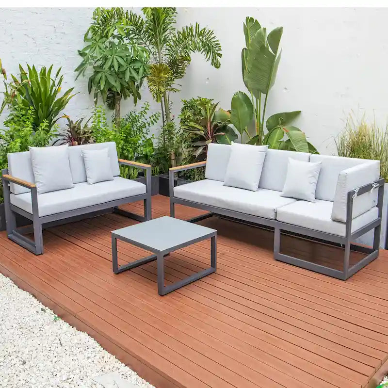 Ensemble sectionnel d'extérieur 3 pièces Chelsea en aluminium avec cadre noir pour patio, véranda et jardin