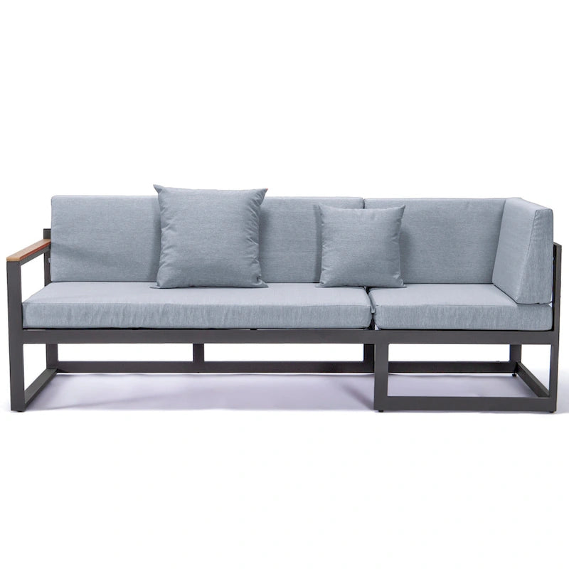 Ensemble sectionnel d'extérieur 3 pièces Chelsea en aluminium avec cadre noir pour patio, véranda et jardin