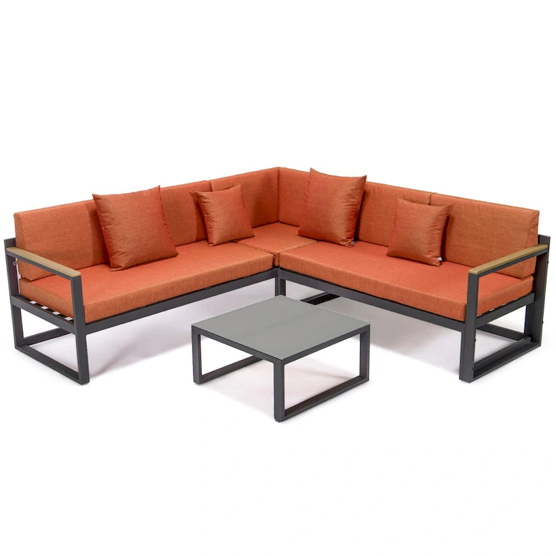 Ensemble sectionnel d'extérieur 3 pièces Chelsea en aluminium avec cadre noir pour patio, véranda et jardin