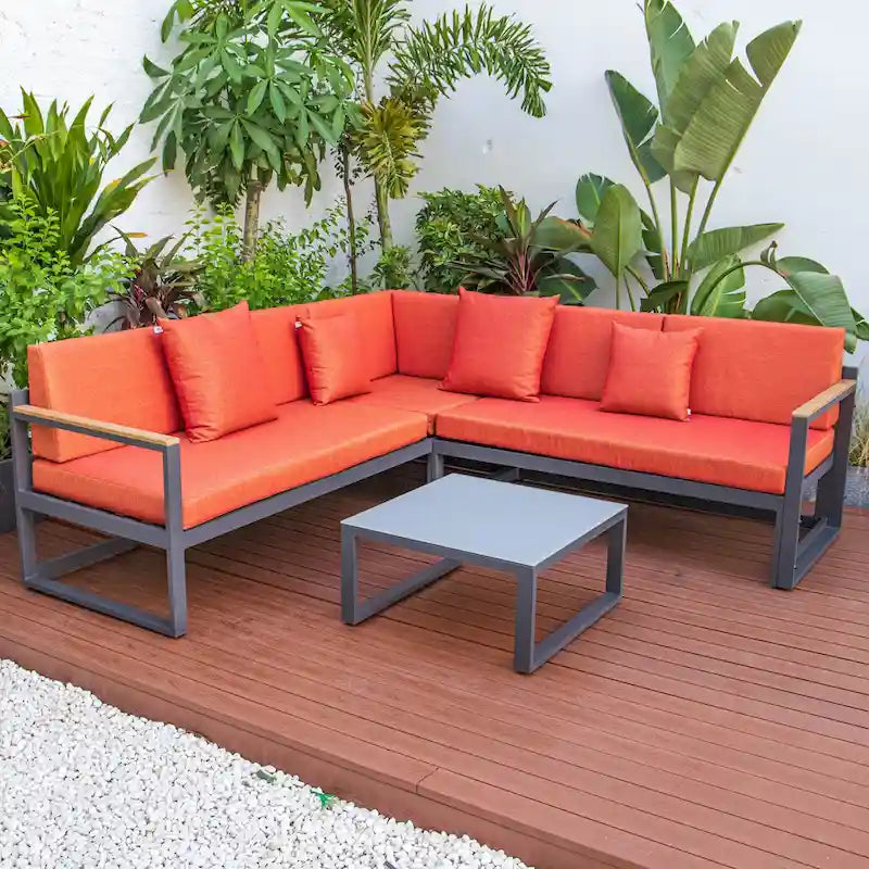 Ensemble sectionnel d'extérieur 3 pièces Chelsea en aluminium avec cadre noir pour patio, véranda et jardin