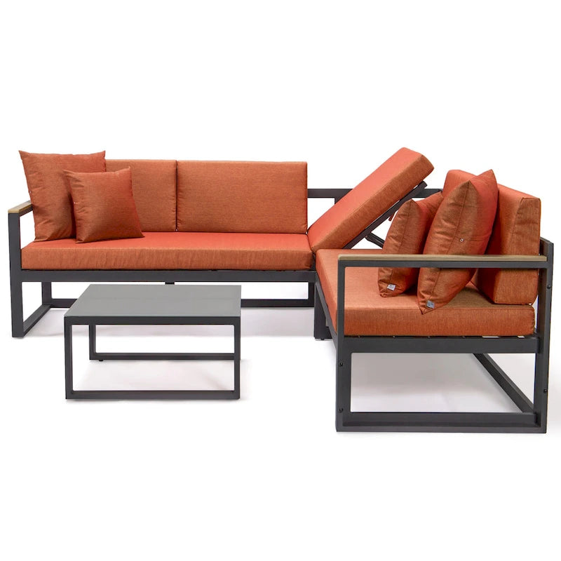 Ensemble sectionnel d'extérieur 3 pièces Chelsea en aluminium avec cadre noir pour patio, véranda et jardin
