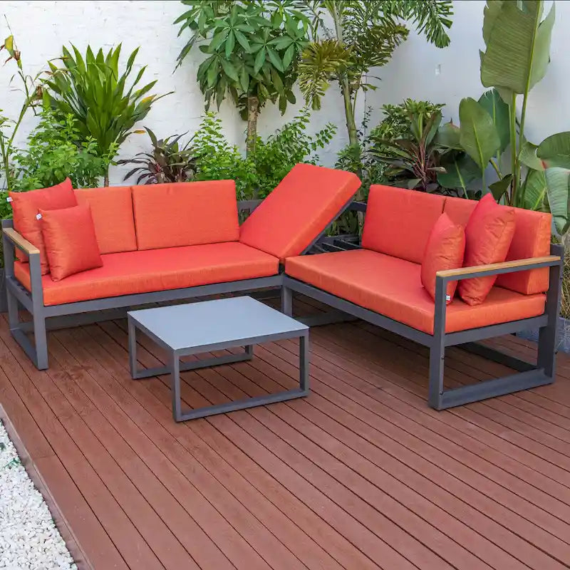 Ensemble sectionnel d'extérieur 3 pièces Chelsea en aluminium avec cadre noir pour patio, véranda et jardin