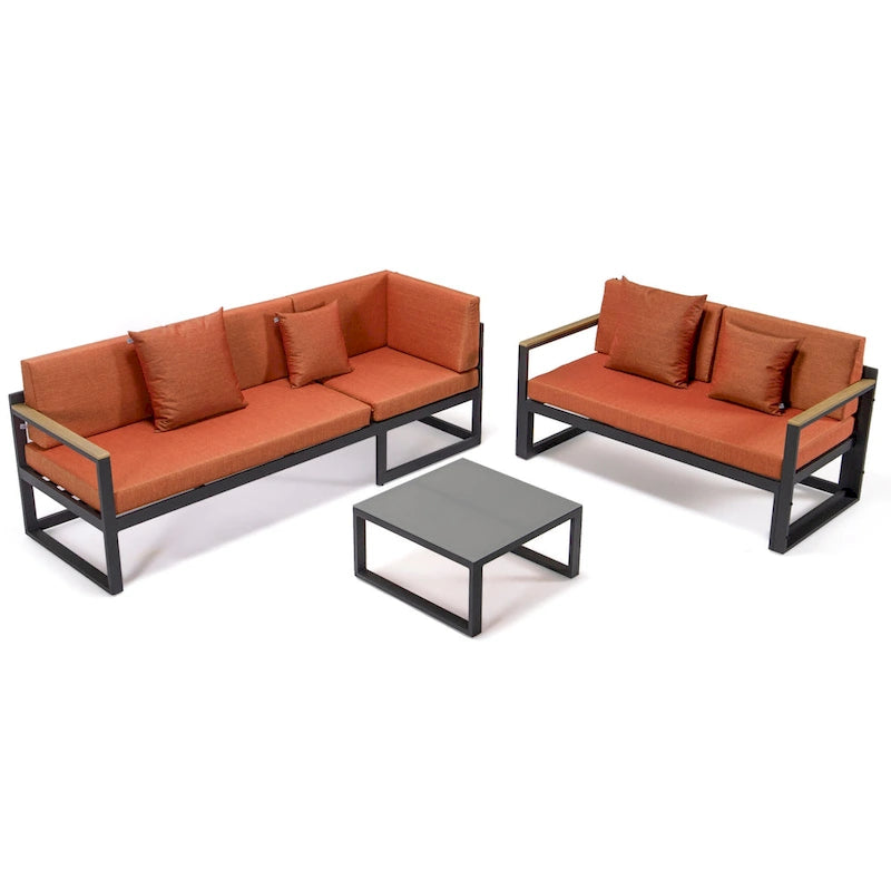Ensemble sectionnel d'extérieur 3 pièces Chelsea en aluminium avec cadre noir pour patio, véranda et jardin