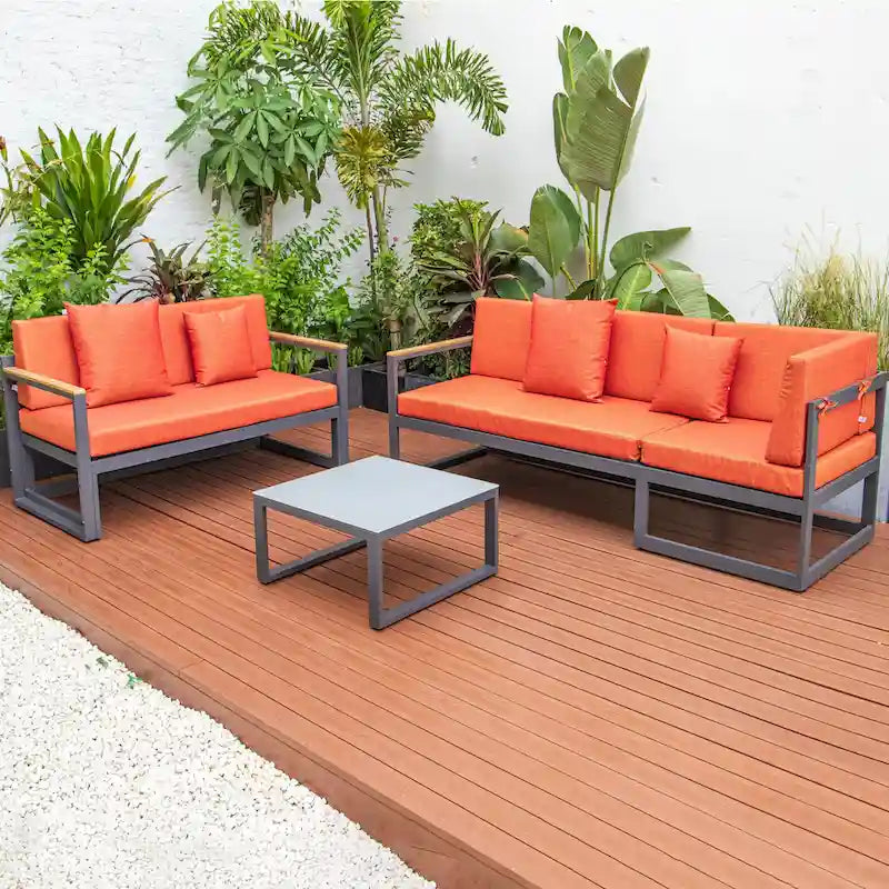 Ensemble sectionnel d'extérieur 3 pièces Chelsea en aluminium avec cadre noir pour patio, véranda et jardin
