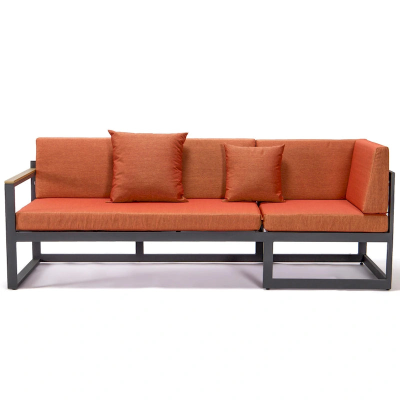 Ensemble sectionnel d'extérieur 3 pièces Chelsea en aluminium avec cadre noir pour patio, véranda et jardin