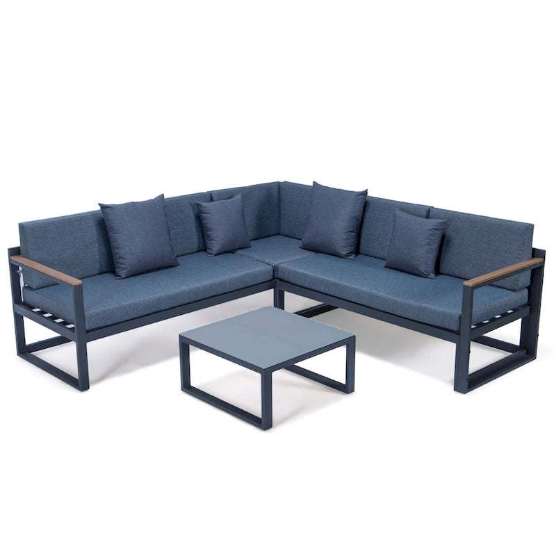 Ensemble sectionnel d'extérieur 3 pièces Chelsea en aluminium avec cadre noir pour patio, véranda et jardin