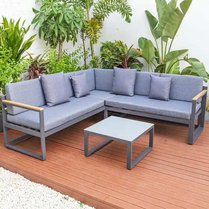 Ensemble sectionnel d'extérieur 3 pièces Chelsea en aluminium avec cadre noir pour patio, véranda et jardin