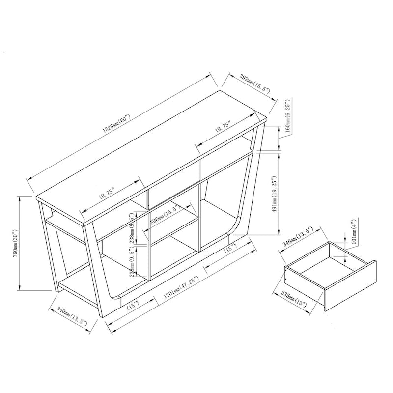 Meuble TV Dionte Modern 6 étagères, 1 tiroir, 152 cm, par Furniture of America