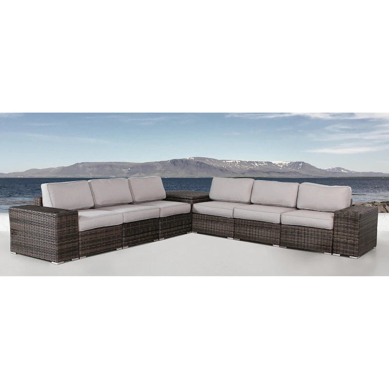 Resort Grade Storage Cup Table 9 Piece Rattan Sectional Seating Group