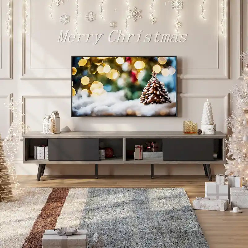 Meuble TV pour téléviseurs jusqu'à 75 pouces avec meuble TV en bois massif de style Mid-century - 70 pouces