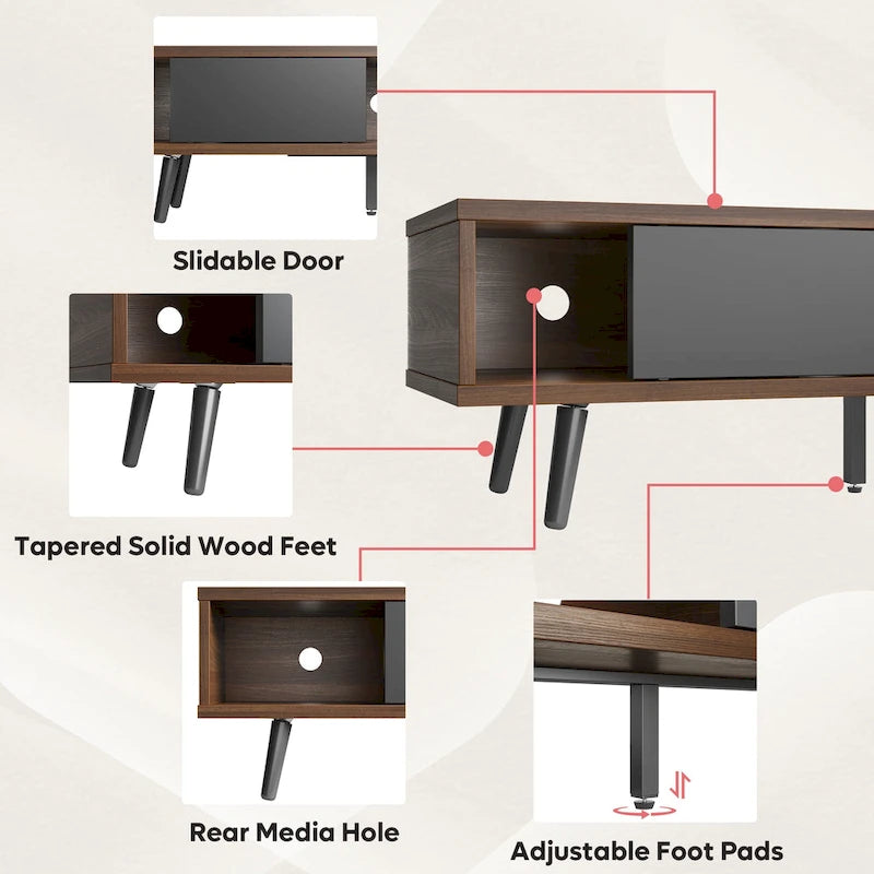 Meuble TV pour téléviseurs jusqu'à 75 pouces avec meuble TV en bois massif de style Mid-century - 70 pouces