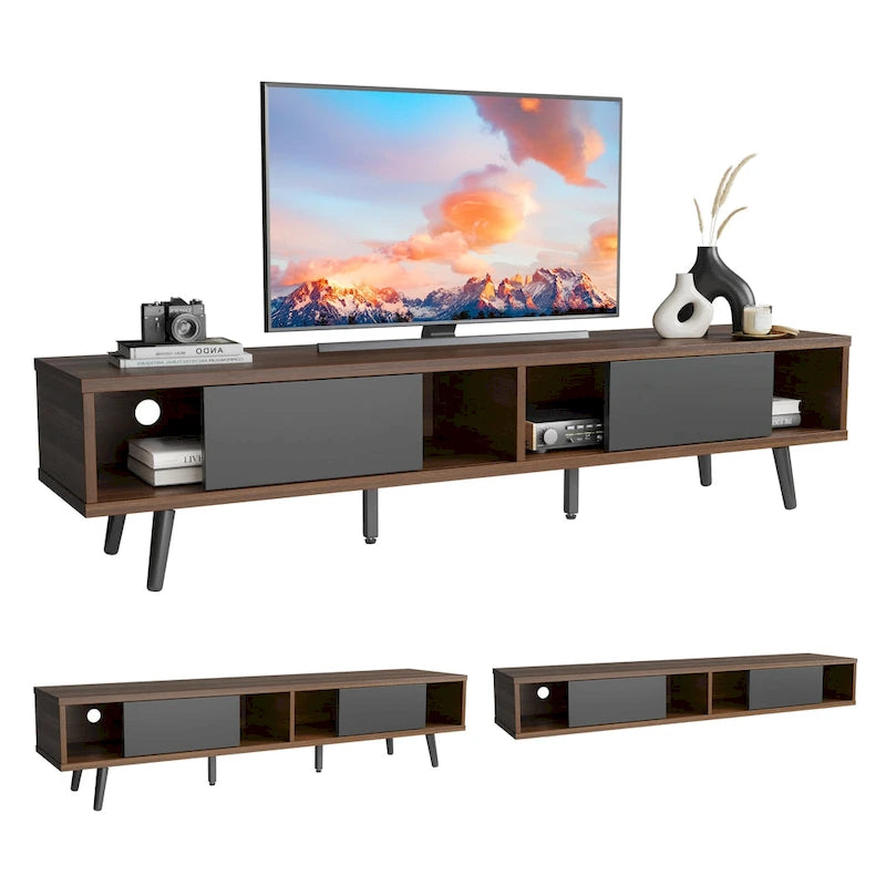 Meuble TV pour téléviseurs jusqu'à 75 pouces avec meuble TV en bois massif de style Mid-century - 70 pouces