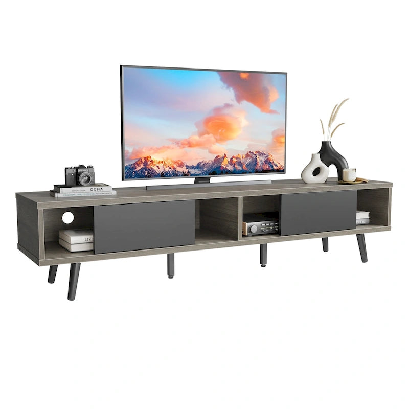 Meuble TV pour téléviseurs jusqu'à 75 pouces avec meuble TV en bois massif de style Mid-century - 70 pouces