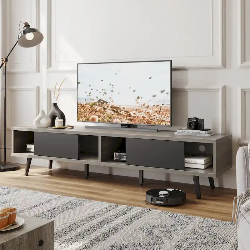 Meuble TV pour téléviseurs jusqu'à 75 pouces avec meuble TV en bois massif de style Mid-century - 70 pouces