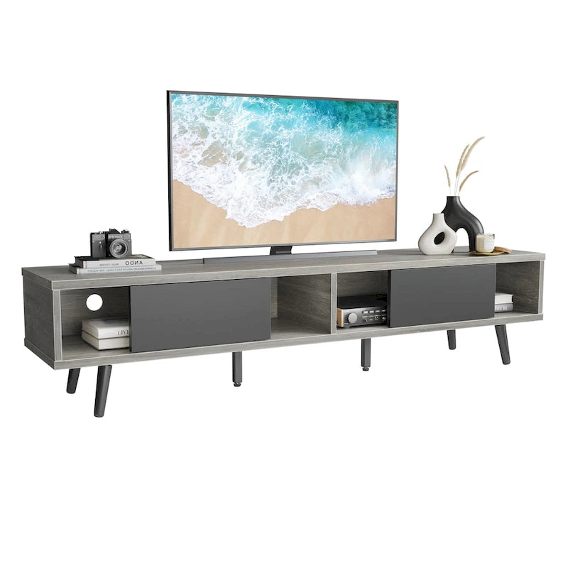Meuble TV pour téléviseurs jusqu'à 75 pouces avec meuble TV en bois massif de style Mid-century - 70 pouces