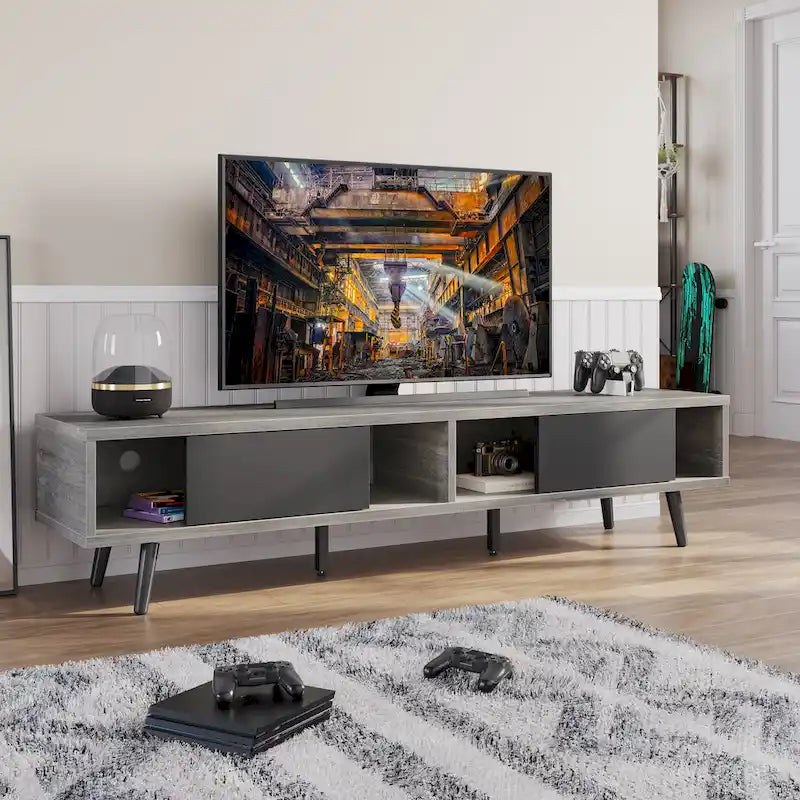 Meuble TV pour téléviseurs jusqu'à 75 pouces avec meuble TV en bois massif de style Mid-century - 70 pouces
