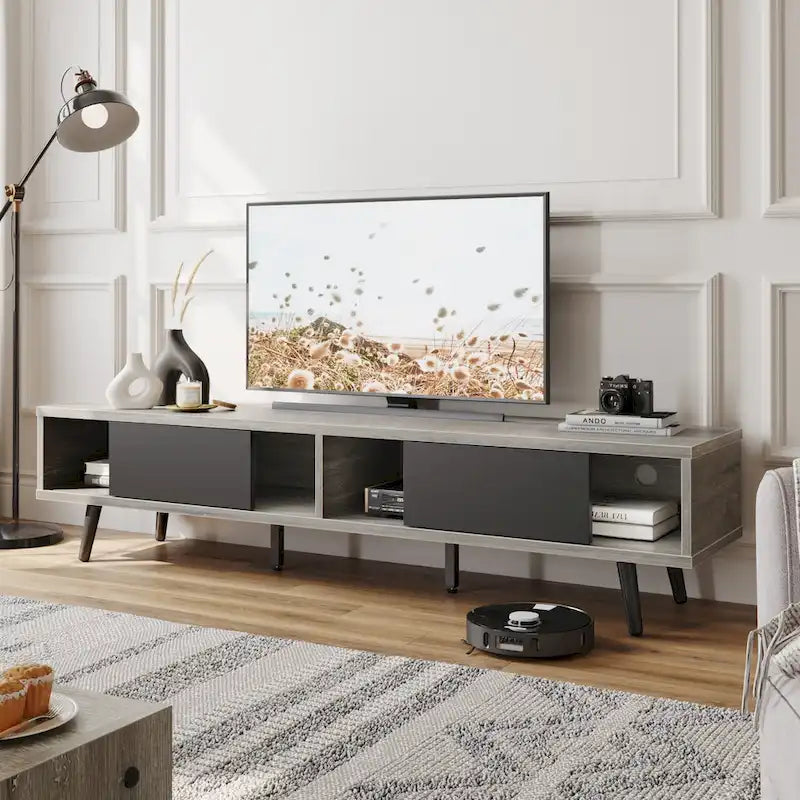 Meuble TV pour téléviseurs jusqu'à 75 pouces avec meuble TV en bois massif de style Mid-century - 70 pouces