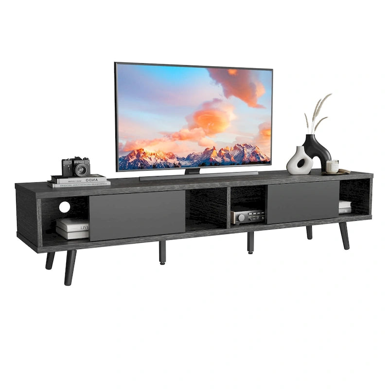 Meuble TV pour téléviseurs jusqu'à 75 pouces avec meuble TV en bois massif de style Mid-century - 70 pouces