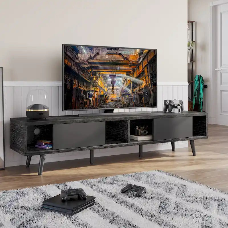 Meuble TV pour téléviseurs jusqu'à 75 pouces avec meuble TV en bois massif de style Mid-century - 70 pouces