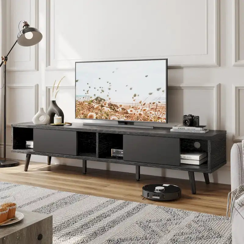 Meuble TV pour téléviseurs jusqu'à 75 pouces avec meuble TV en bois massif de style Mid-century - 70 pouces