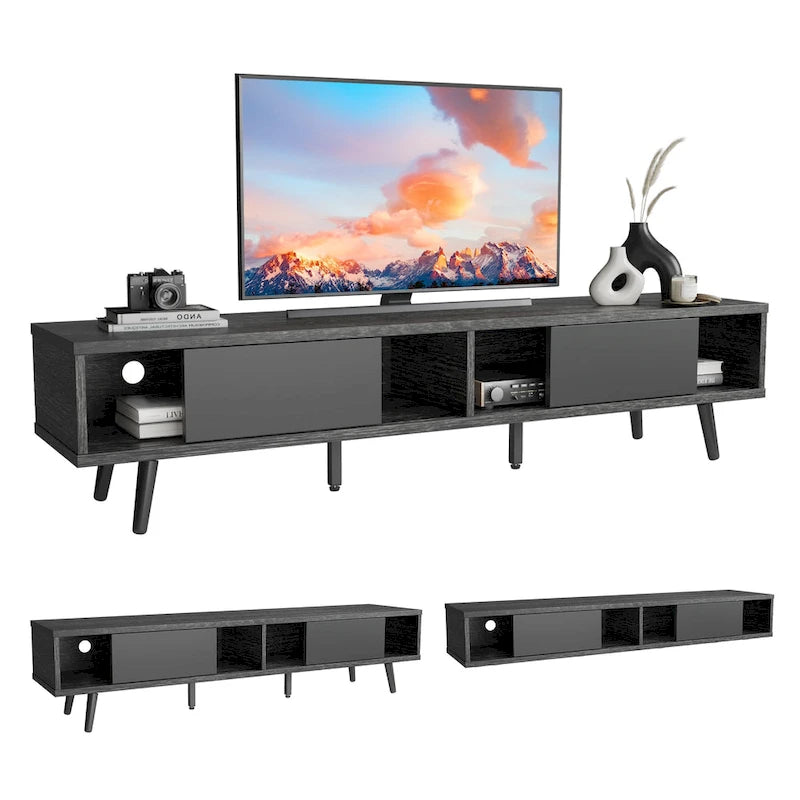 Meuble TV pour téléviseurs jusqu'à 75 pouces avec meuble TV en bois massif de style Mid-century - 70 pouces