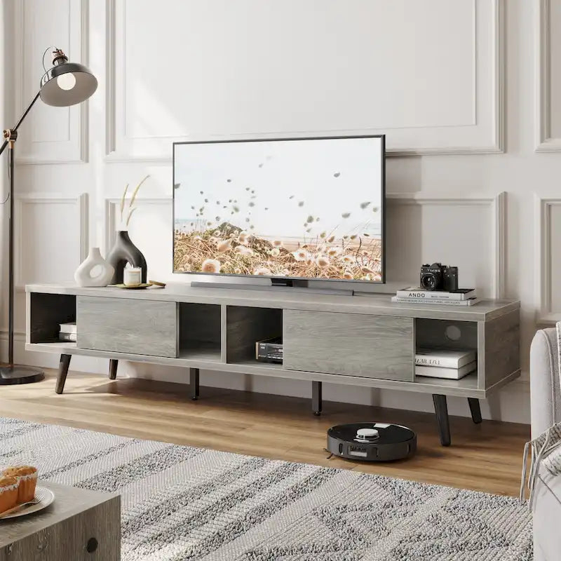 Meuble TV pour téléviseurs jusqu'à 75 pouces avec meuble TV en bois massif de style Mid-century - 70 pouces