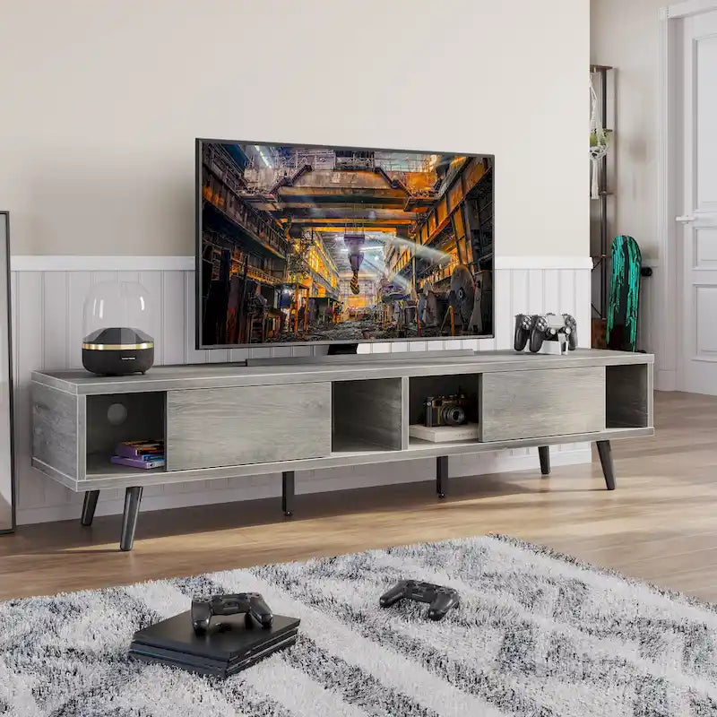 Meuble TV pour téléviseurs jusqu'à 75 pouces avec meuble TV en bois massif de style Mid-century - 70 pouces