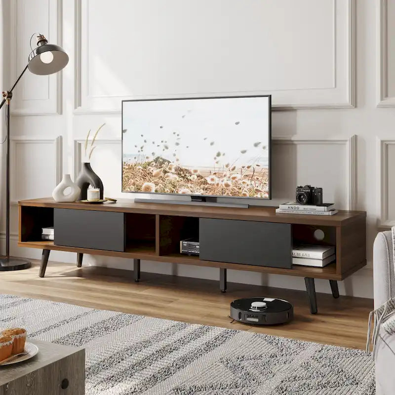 Meuble TV pour téléviseurs jusqu'à 75 pouces avec meuble TV en bois massif de style Mid-century - 70 pouces