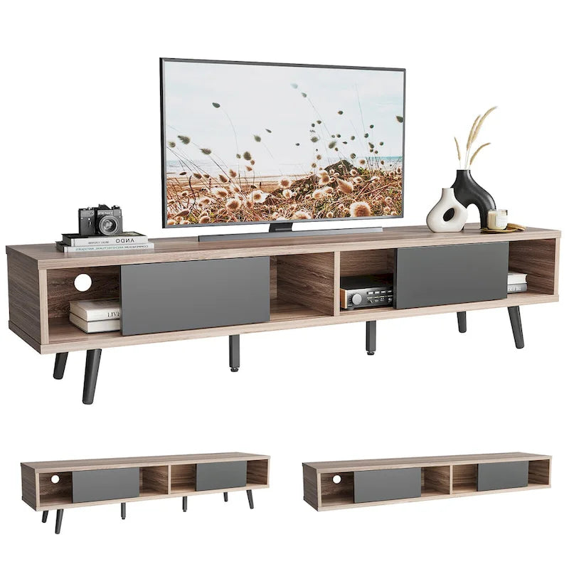 Meuble TV pour téléviseurs jusqu'à 75 pouces avec meuble TV en bois massif de style Mid-century - 70 pouces