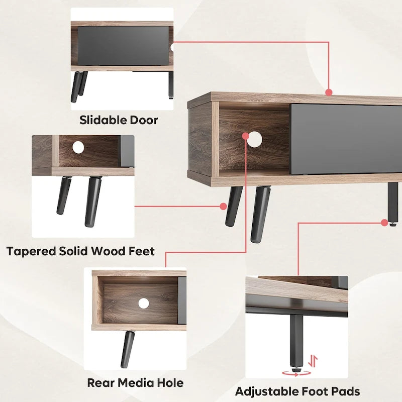 Meuble TV pour téléviseurs jusqu'à 75 pouces avec meuble TV en bois massif de style Mid-century - 70 pouces