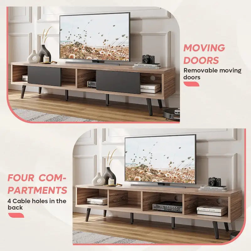 Meuble TV pour téléviseurs jusqu'à 75 pouces avec meuble TV en bois massif de style Mid-century - 70 pouces