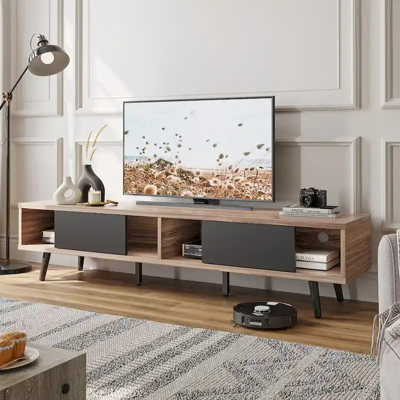 Meuble TV pour téléviseurs jusqu'à 75 pouces avec meuble TV en bois massif de style Mid-century - 70 pouces