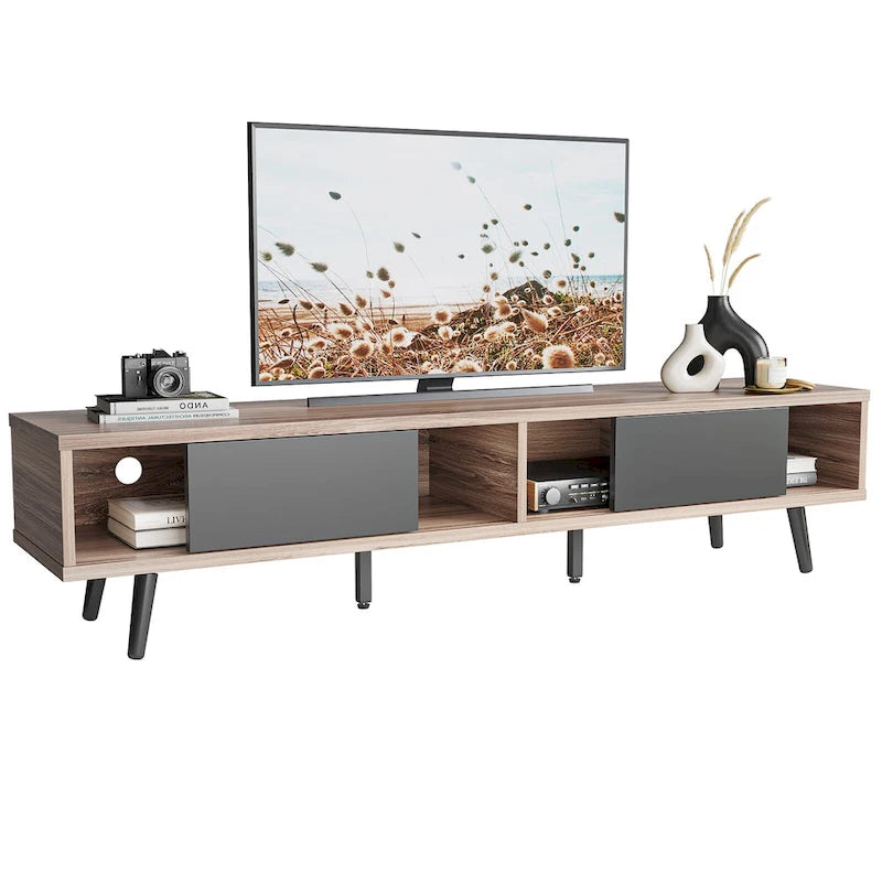 Meuble TV pour téléviseurs jusqu'à 75 pouces avec meuble TV en bois massif de style Mid-century - 70 pouces