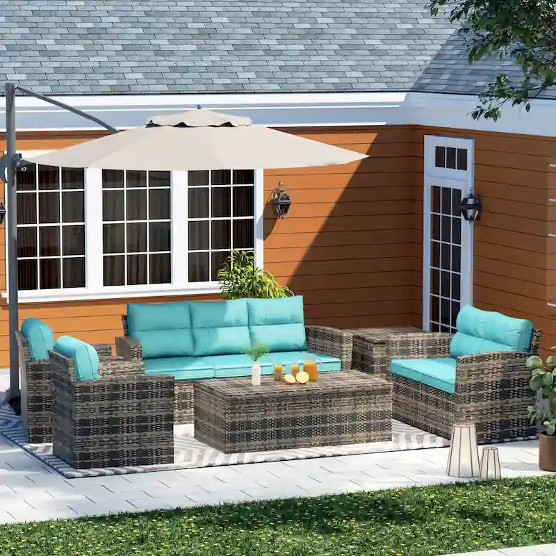 Wess 6-Piece Outdoor Patio Conversation Set with Storage and Cushions