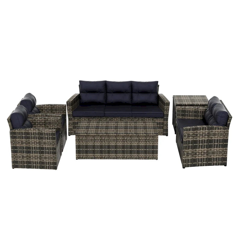Ensemble de conversation d'extérieur 6 pièces Wess avec rangement et coussins