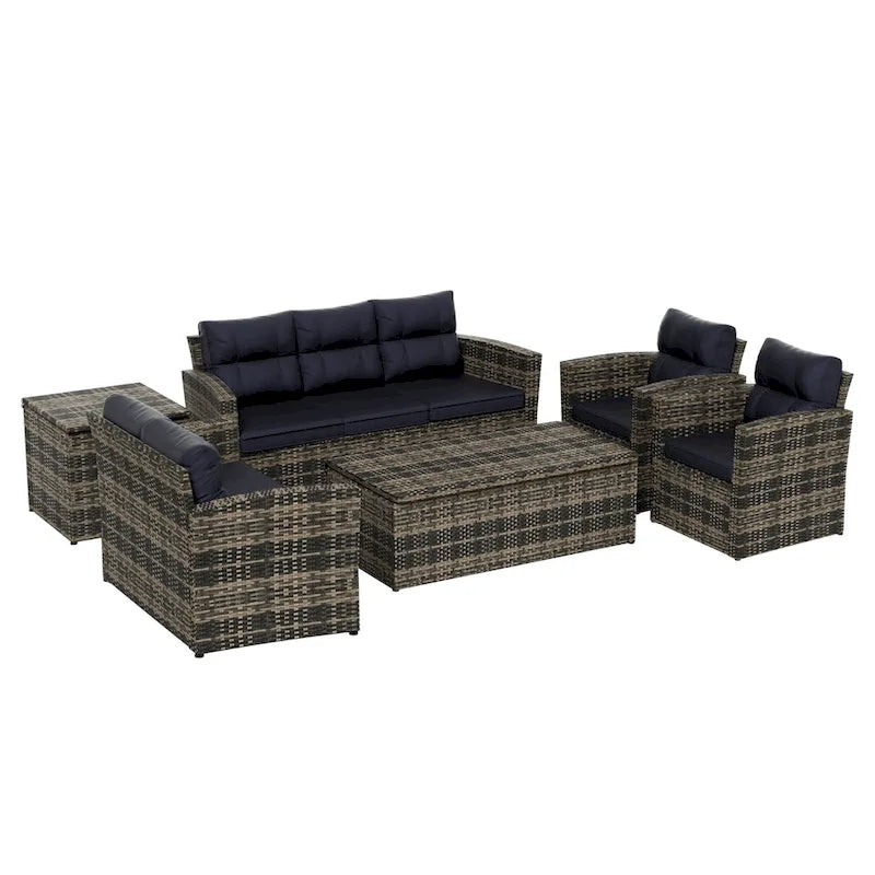 Ensemble de conversation d'extérieur 6 pièces Wess avec rangement et coussins