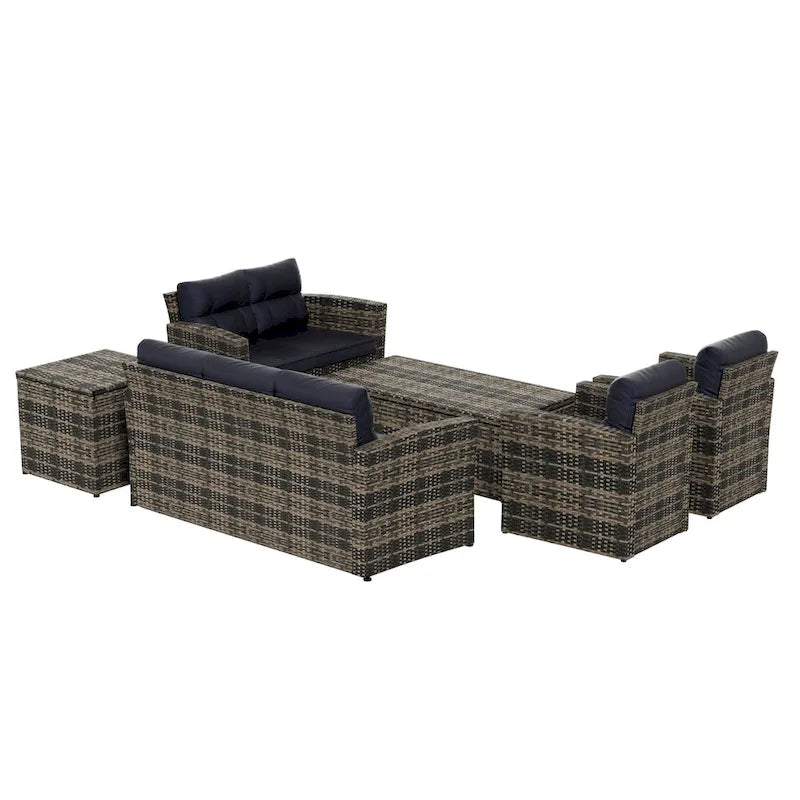 Ensemble de conversation d'extérieur 6 pièces Wess avec rangement et coussins