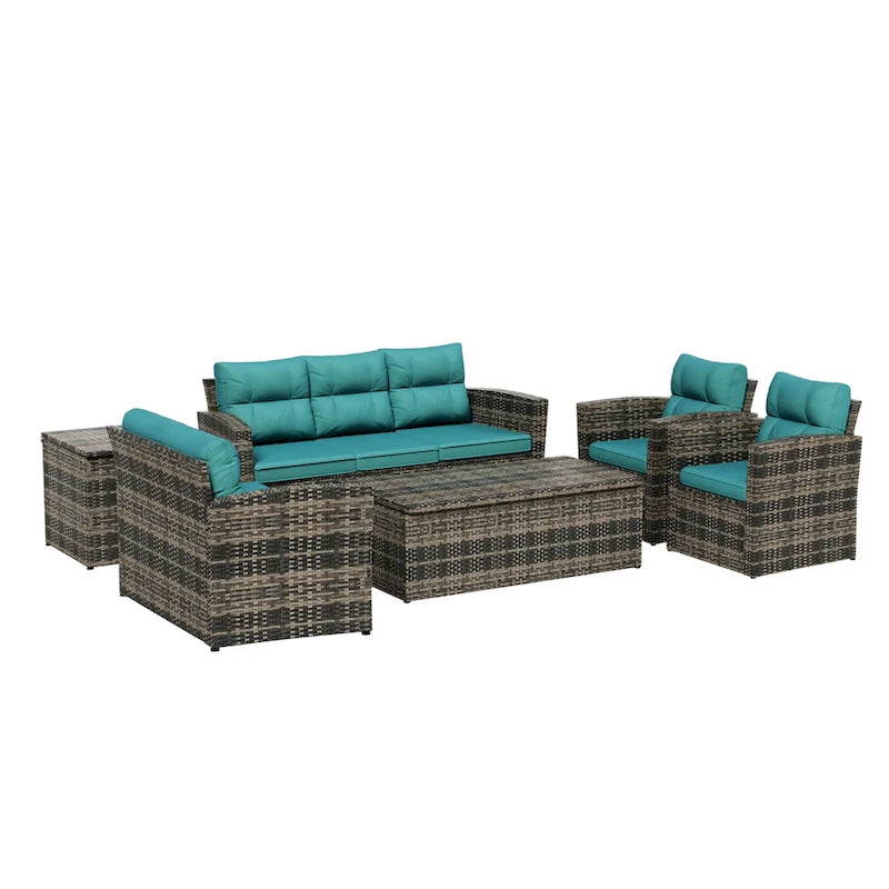 Ensemble de conversation d'extérieur 6 pièces Wess avec rangement et coussins
