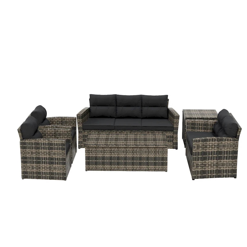 Ensemble de conversation d'extérieur 6 pièces Wess avec rangement et coussins