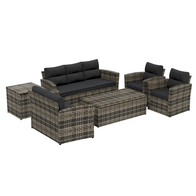 Ensemble de conversation d'extérieur 6 pièces Wess avec rangement et coussins