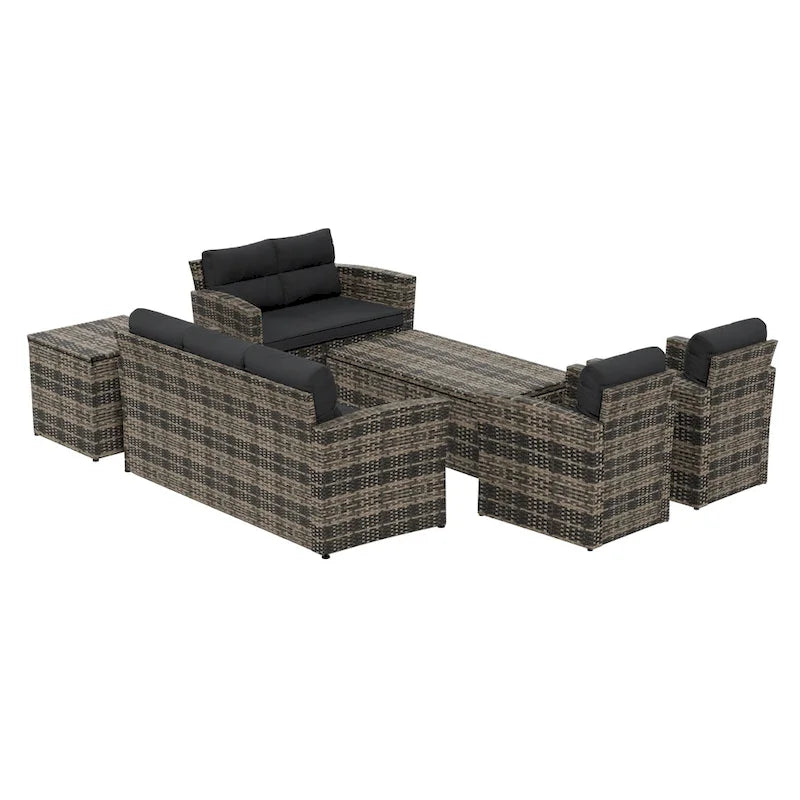 Ensemble de conversation d'extérieur 6 pièces Wess avec rangement et coussins