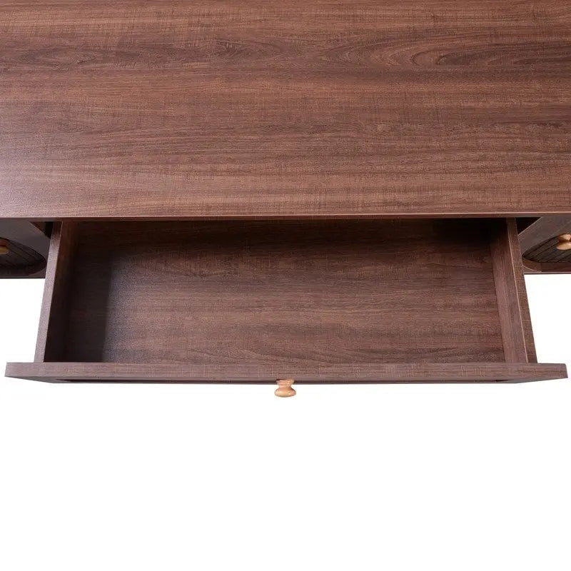 Meuble TV en rotin pour téléviseurs jusqu'à 75 pouces, console média de style ferme moderne, meuble de divertissement avec pieds en bois massif