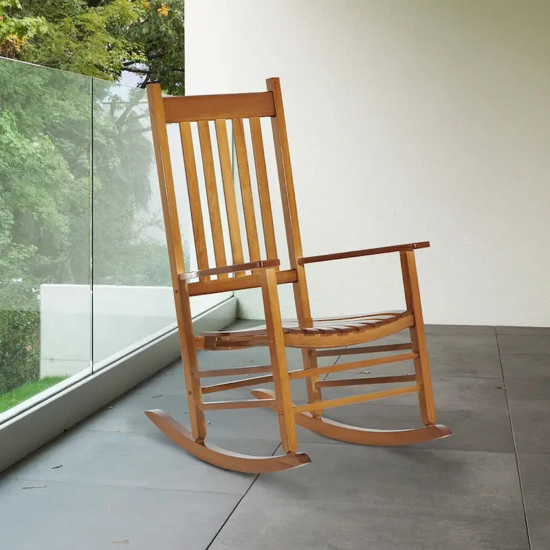 Outsunny Wood Rocking Chair Rocker with Slatted Back, Natural