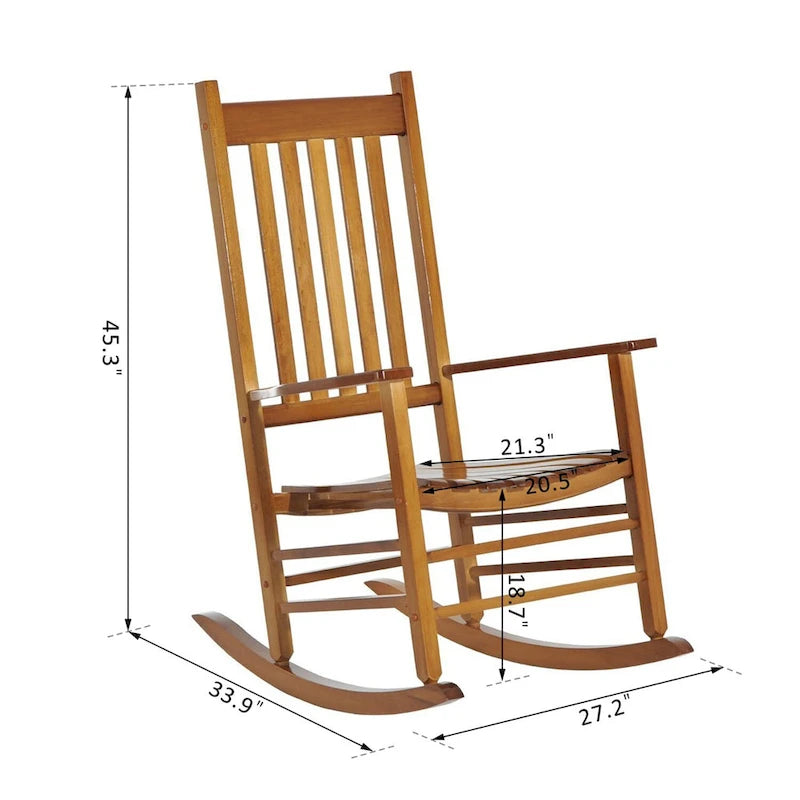 Chaise à bascule en bois Outsunny avec dossier à lattes, naturelle