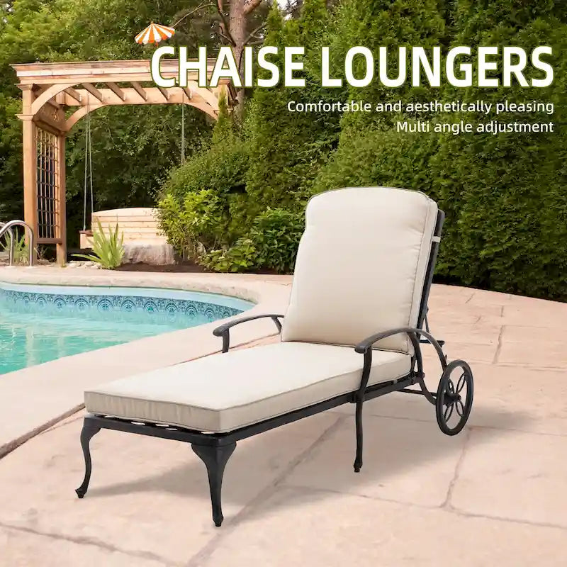 HOMEFUN Aluminum pool edge recliner with wheels that can tilt