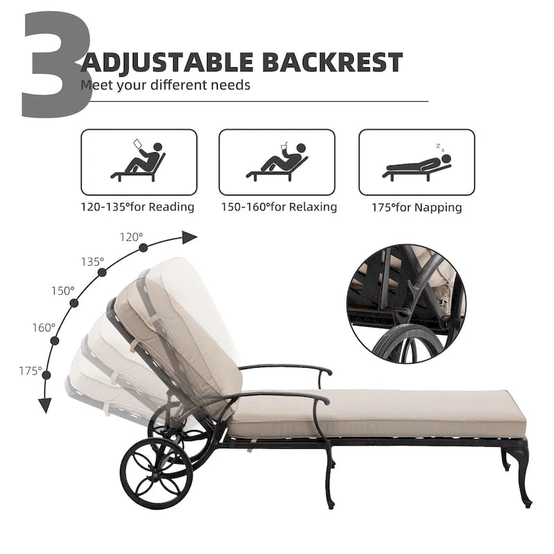 Chaise longue de piscine en aluminium HOMEFUN avec roulettes et fonction d'inclinaison